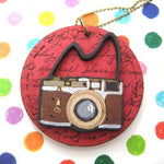 Handmade Camera Lens Photography Pendant Necklace in Red on Wood | DOTOLY
