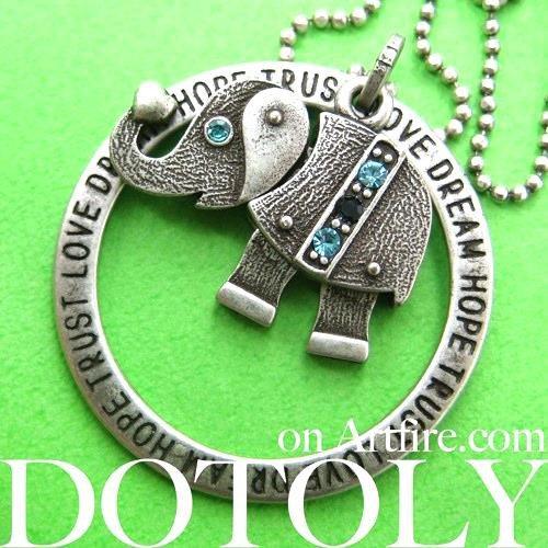 Robot Elephant Animal Pendant Necklace in Silver with Rhinestones | DOTOLY