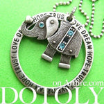 Robot Elephant Animal Pendant Necklace in Silver with Rhinestones | DOTOLY