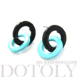 Retro Mod Hoop Linked Stud Earrings in Black and Mint Blue | DOTOLY