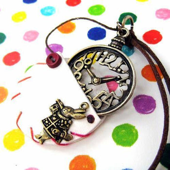 Alice in Wonderland Inspired Pocket Watch Pendant Necklace in White | DOTOLY