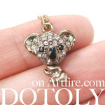 Koala Bear Adorable Animal Pendant Necklace in Dark Silver with Rhinestones | DOTOLY
