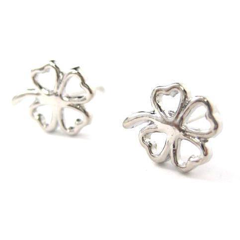Four Leaf Clover Shaped Floral Stud Earrings in Silver | DOTOLY | DOTOLY
