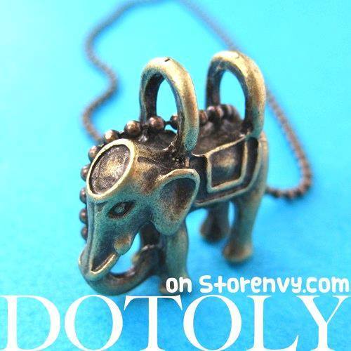 Small Elephant Animal Charm Pendant Necklace in Bronze | DOTOLY