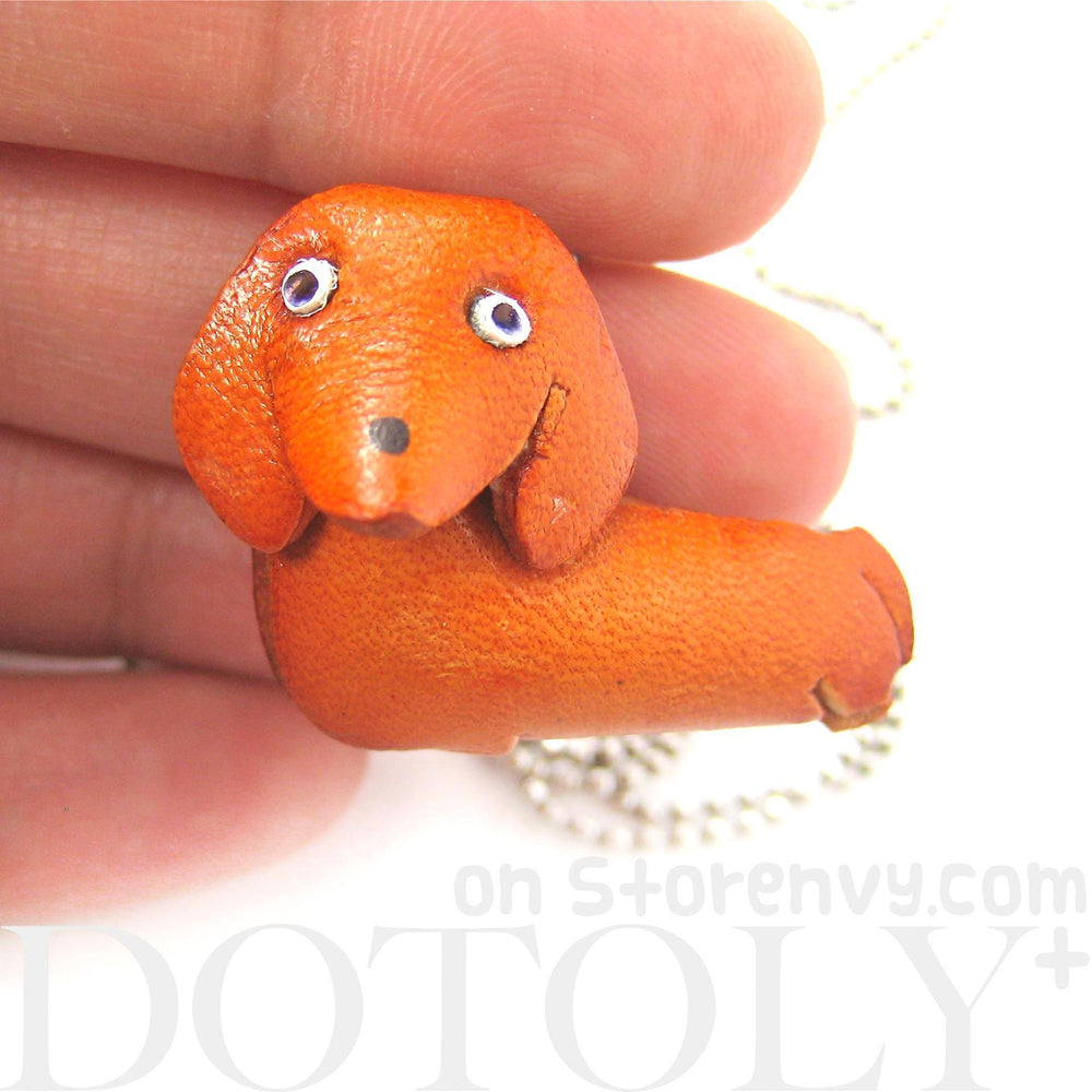 Faux Leather Dachshund Puppy Dog Animal Pendant Necklace with Mobile Strap | DOTOLY