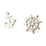 Small Anchor and Wheel Nautical Stud Earrings in Silver | DOTOLY | DOTOLY