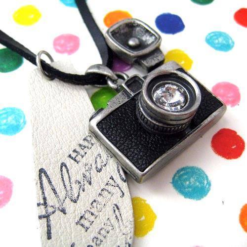 Camera Lens Pendant with Flash Necklace in Black on Silver | DOTOLY