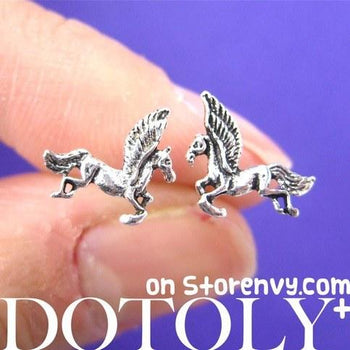 Unicorn Mythical Creatures Animal Shaped Stud Earrings in Sterling Silver | DOTOLY