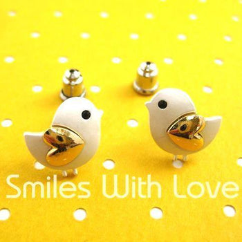 Baby Chick Bird Shaped Animal Stud Earrings with Heart Shaped Wings | DOTOLY