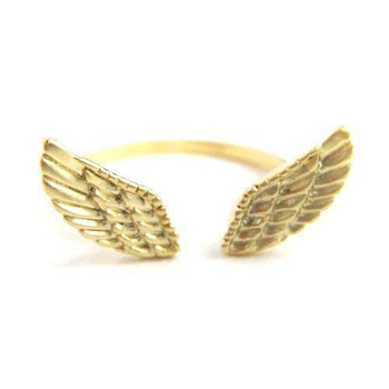 Angel Wings Adjustable Ring with Feather Detail in Gold | DOTOLY | DOTOLY