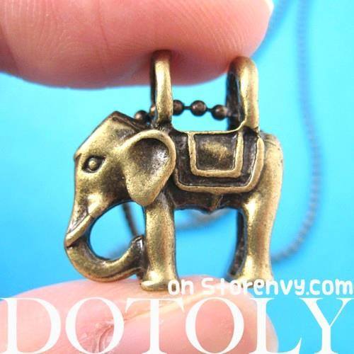 Small Elephant Animal Charm Pendant Necklace in Bronze | DOTOLY