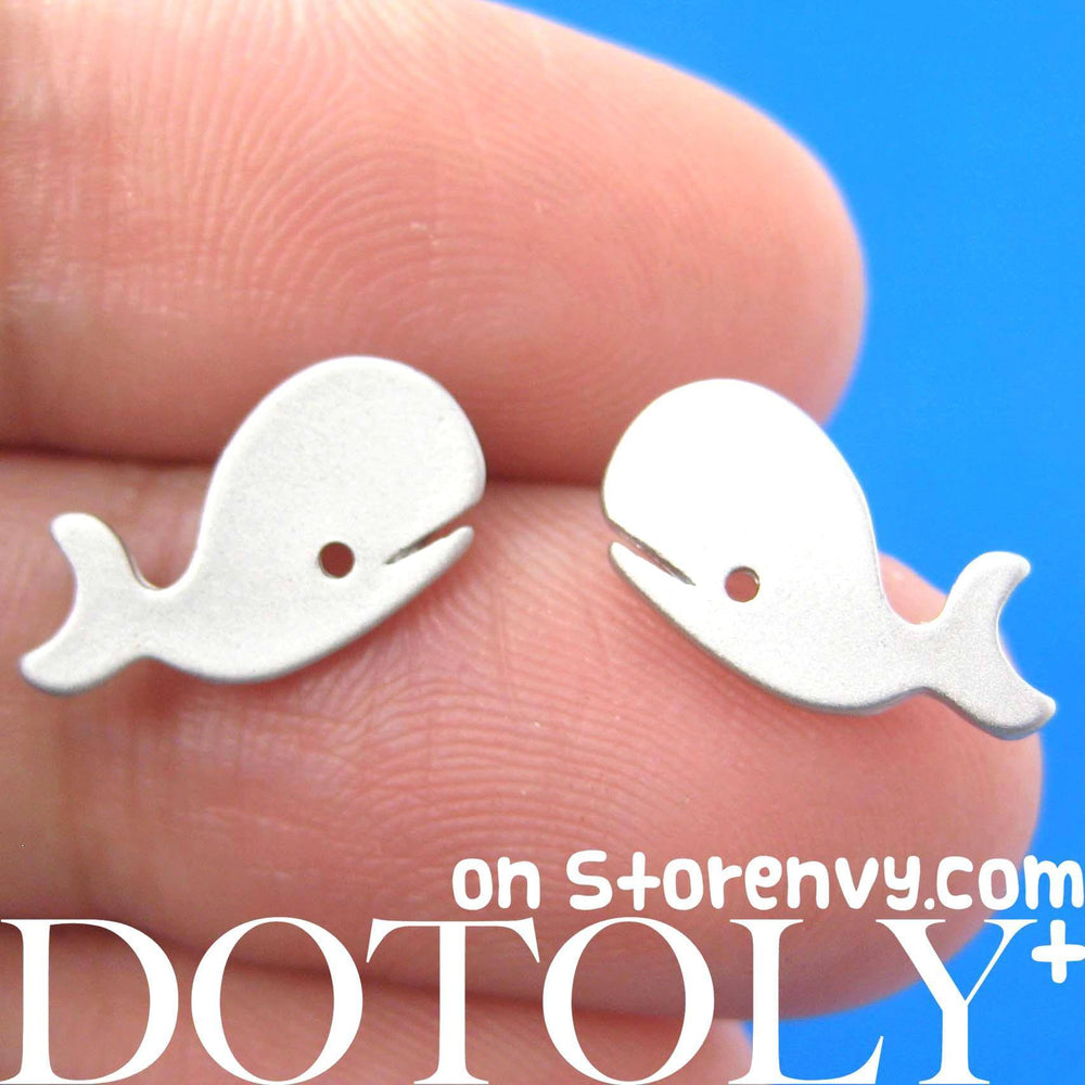 Whale Shaped Animal Inspired Stud Earrings in Silver | Animal Jewelry | DOTOLY