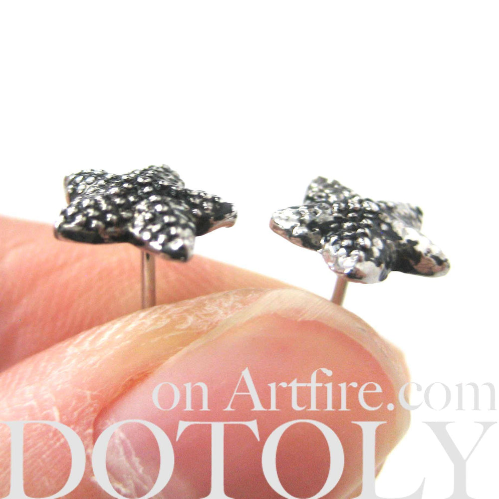 Small Textural Starfish Star Shaped Stud Earrings in Silver | DOTOLY | DOTOLY