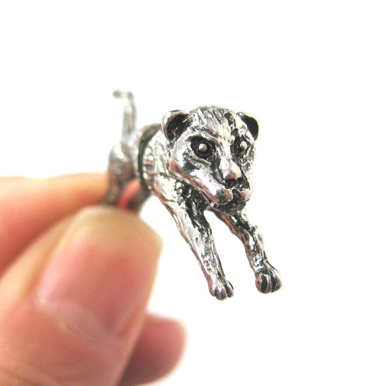 Fox Wolf Wolves 3D Fake Gauge Plug Earrings in Silver | DOTOLY