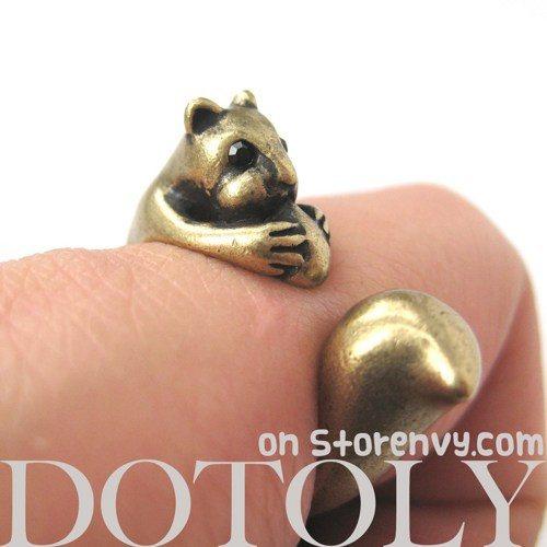 Squirrel Chipmunk With Acorn Animal Wrap Around Ring in Brass | US Sizes 5 - 9 | DOTOLY