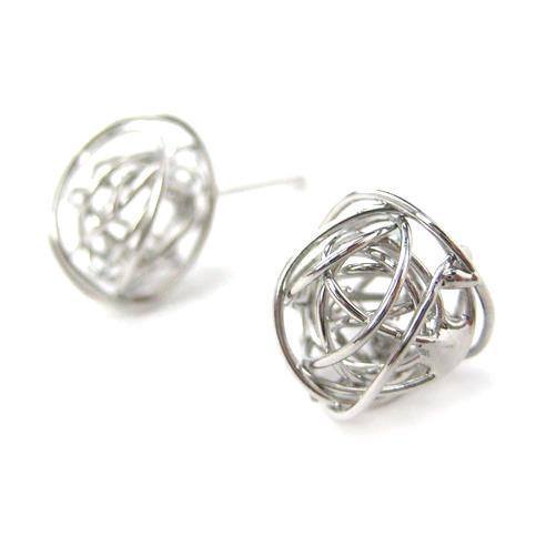 Unique 3D Round Wire Wrapped Stud Earrings in Silver | DOTOLY