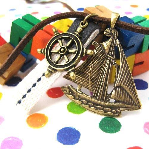 Ship Boat Travel Nautical Sailor Wheel Helm Charm Necklace | DOTOLY
