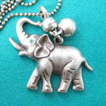 Baby Elephant Animal Pendant Necklace in Silver with Bell Charm | DOTOLY