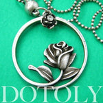 Beauty and the Beast Inspired Rose Round Pendant Necklace Silver | DOTOLY