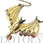 Unique Bat Animal Pendant Necklace in Bronze with Sequins | DOTOLY