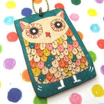 Owl Bird Animal Hand Drawn Pendant Necklace in Green Ink on Wood | DOTOLY