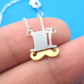 Moustache and Top Hat Pendant Necklace in Silver | DOTOLY | DOTOLY
