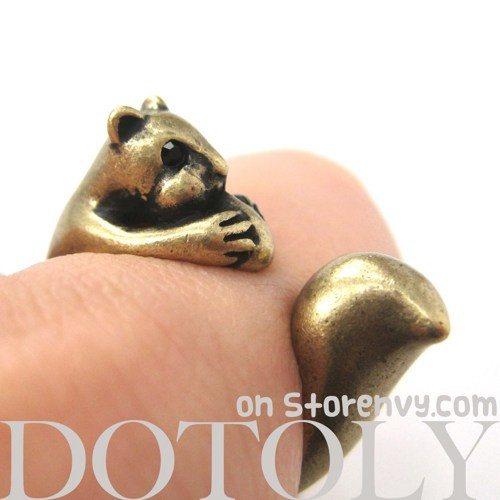 Squirrel Chipmunk With Acorn Animal Wrap Around Ring in Brass | US Sizes 5 - 9 | DOTOLY