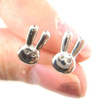 Tiny Bunny Rabbit Miffy Animal Themed Stud Earrings in Silver | DOTOLY