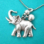Baby Elephant Animal Pendant Necklace in Silver with Bell Charm | DOTOLY