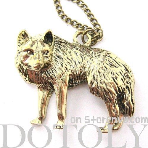 Wolf Fox Animal Pendant Necklace in Bronze | Animal Jewelry | DOTOLY