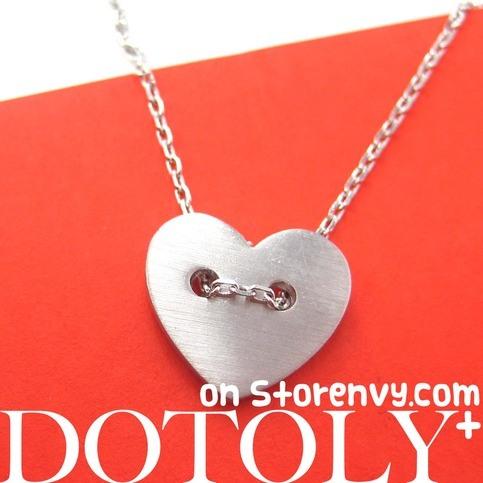 Simple Heart Shaped Button Pendant Necklace in Silver | DOTOLY | DOTOLY
