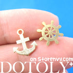 Anchor and Wheel Nautical Themed Stud Earrings in Gold | DOTOLY | DOTOLY