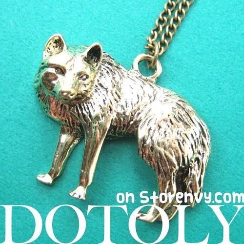 Wolf Fox Animal Pendant Necklace in Bronze | Animal Jewelry | DOTOLY