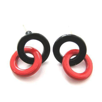 Retro Mod Hoop Linked Stud Earrings in Black and Red | DOTOLY | DOTOLY