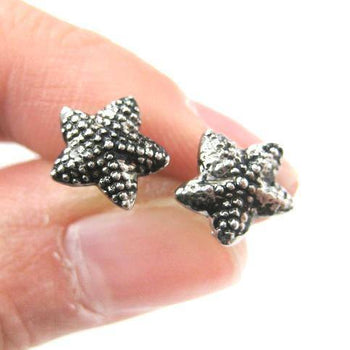 Small Textural Starfish Star Shaped Stud Earrings in Silver | DOTOLY | DOTOLY