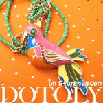 Parrot Bird Animal Pendant Colorful Necklace with Beaded Detail | DOTOLY