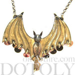 Unique Bat Animal Pendant Necklace in Bronze with Sequins | DOTOLY