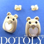 Teddy Bear Animal Stud Earrings in Gold with Hearts | ALLERGY FREE | DOTOLY