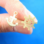 Anchor and Wheel Nautical Themed Stud Earrings in Gold | DOTOLY | DOTOLY