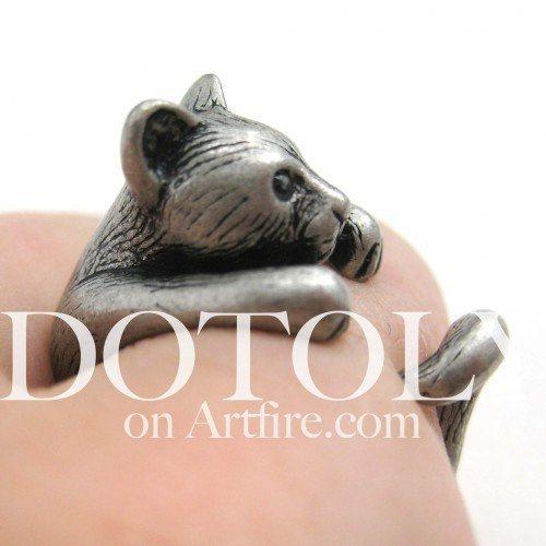 3D Kitty Cat Animal Wrap Around Ring in Silver in US Size 5 to Size 9 | DOTOLY