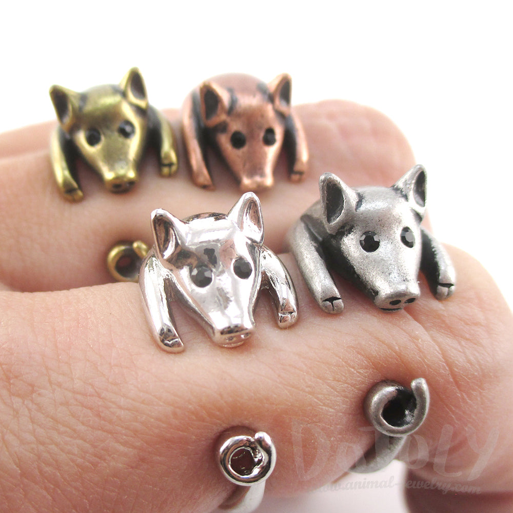 DOTOLY 3D Pig Shaped Animal Wrap Rings in Silver Brass Copper Size 3 to 8.5
