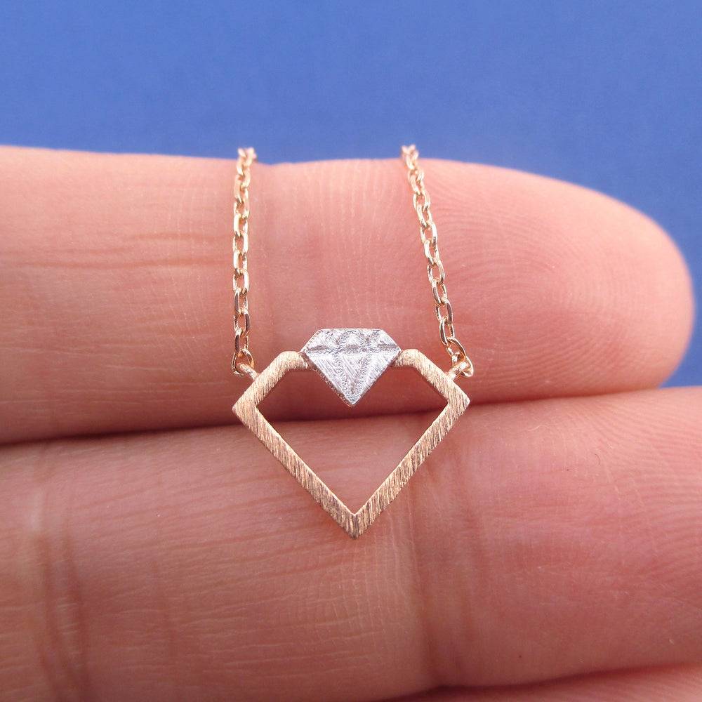 Double Diamond Shaped Outline Pendant Necklace | Gifts for Her