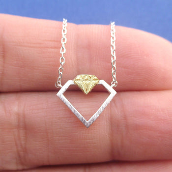 Double Diamond Shaped Outline Pendant Necklace | Gifts for Her