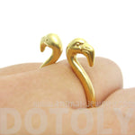 3D Double Flamingo Bird Head Shaped Sleek Ring in Gold