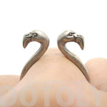 3D Double Flamingo Bird Head Shaped Sleek Ring in Silver