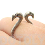 3D Double Flamingo Bird Head Shaped Sleek Ring in Silver