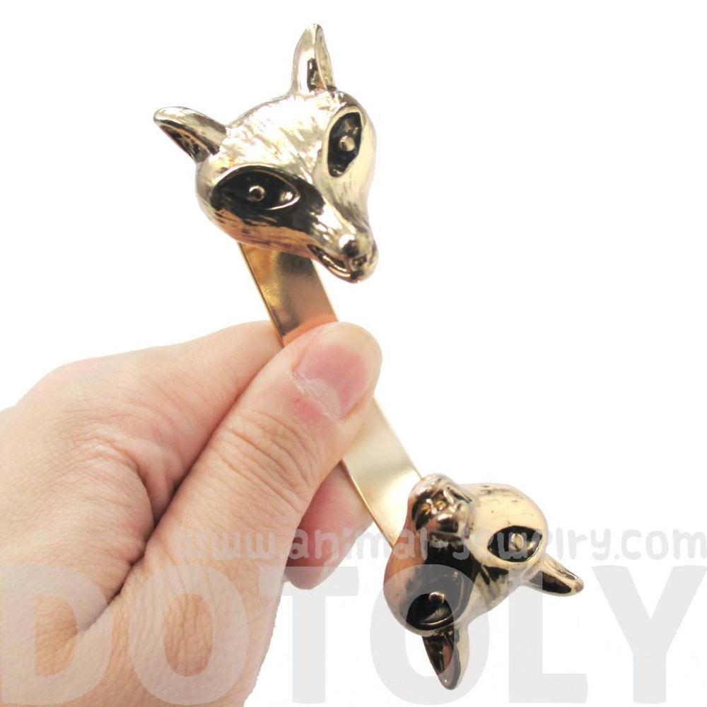 Double Fox Head Shaped Bangle Bracelet Cuff in Gold