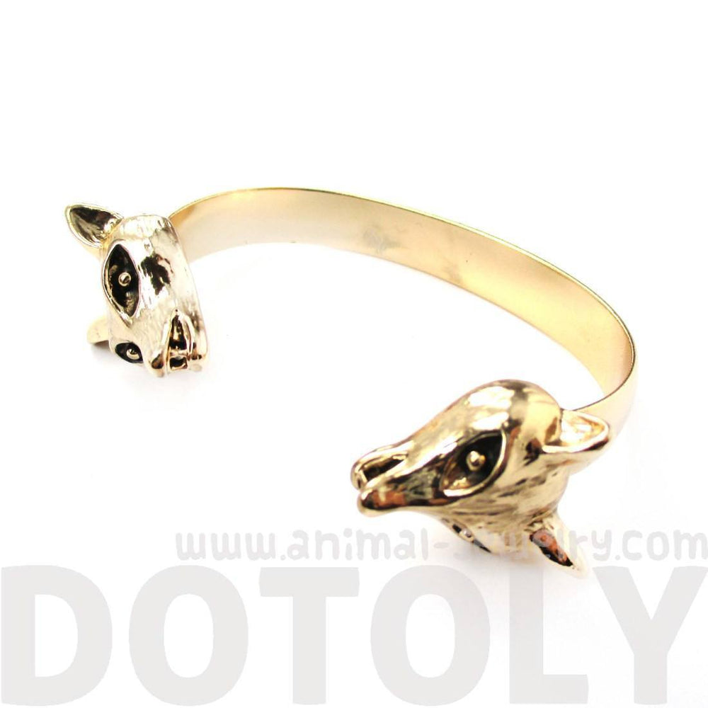 Double Fox Head Shaped Bangle Bracelet Cuff in Gold