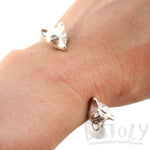 Double Fox Head Shaped Wrap Around Bangle Bracelet Cuff in Silver