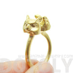 3D Double Owl Bird Head Shaped Sleek Ring in Gold